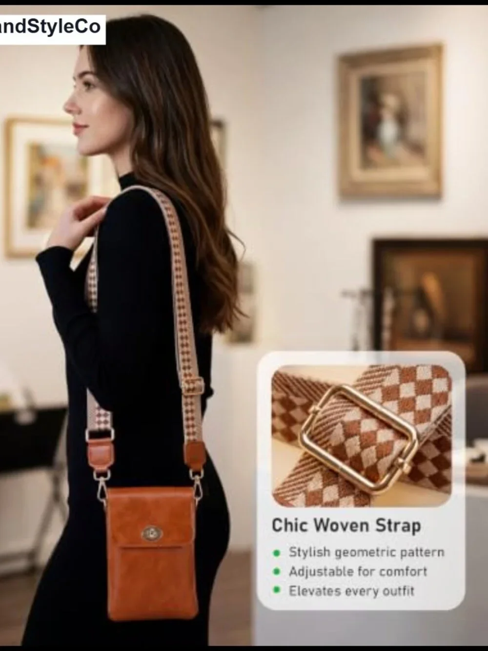 Faux Leather Crossbody Bag for Women, RFID Phone Purse with Woven Strap